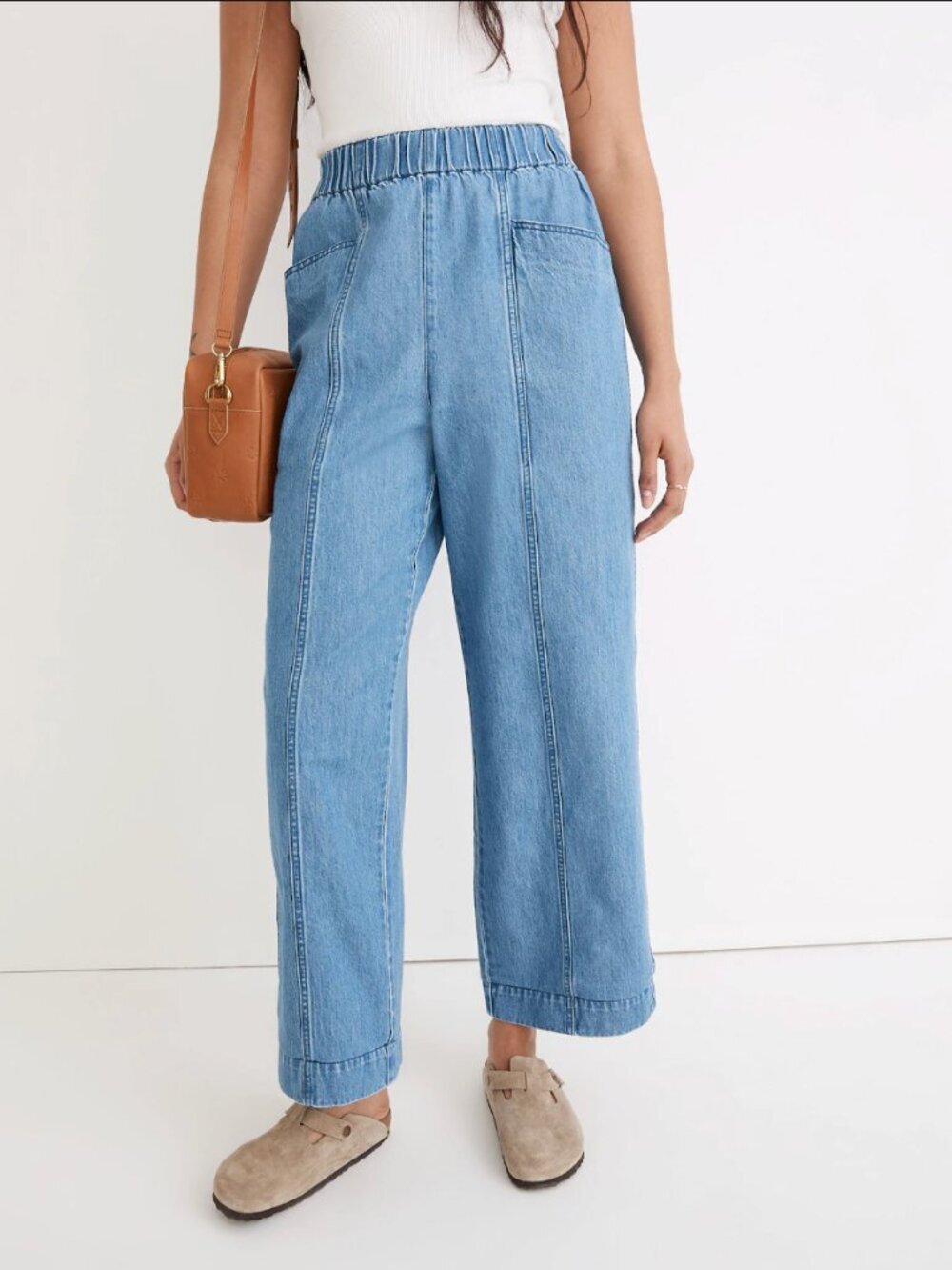 Madewell Denim Pull On High Rise Wide Leg Crop Pants Light Blue Denim, size XL
